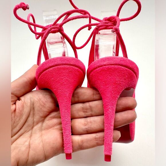 Christian Louboutin Lace Up Kate 85 Pink Suede Stiletto Pumps Heels EU 37 US 7 - Picture 8 of 11